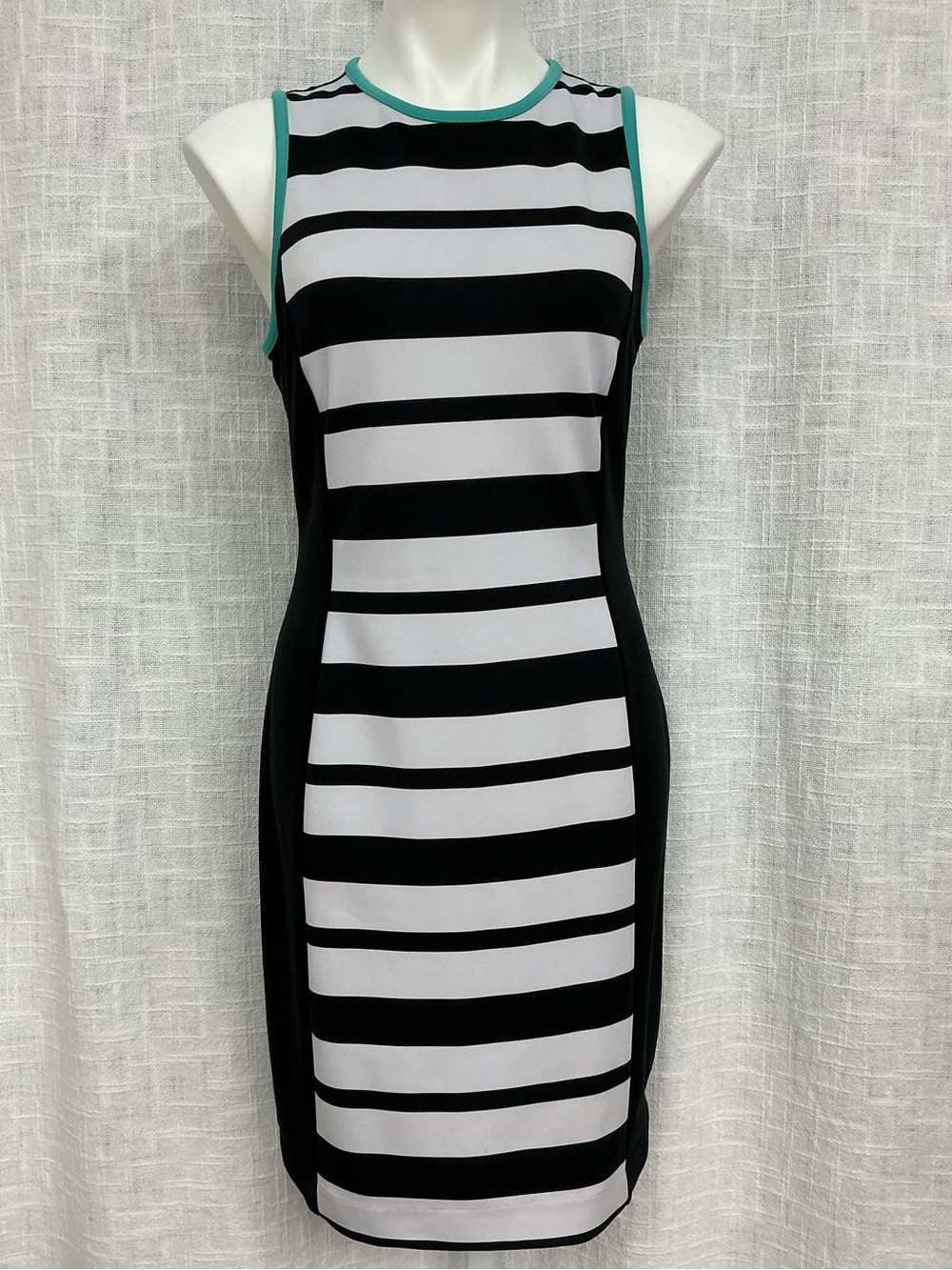 Nicole Miller Black & White Striped Mini Dress with Mint Trim